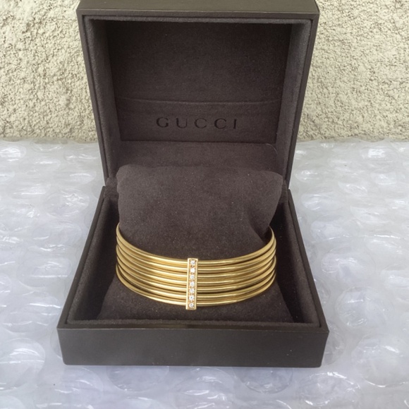 Rare Vintage Gucci Solid 18k Gold Diamond Bangles Bracelet Preowned Condition - Picture 2 of 16